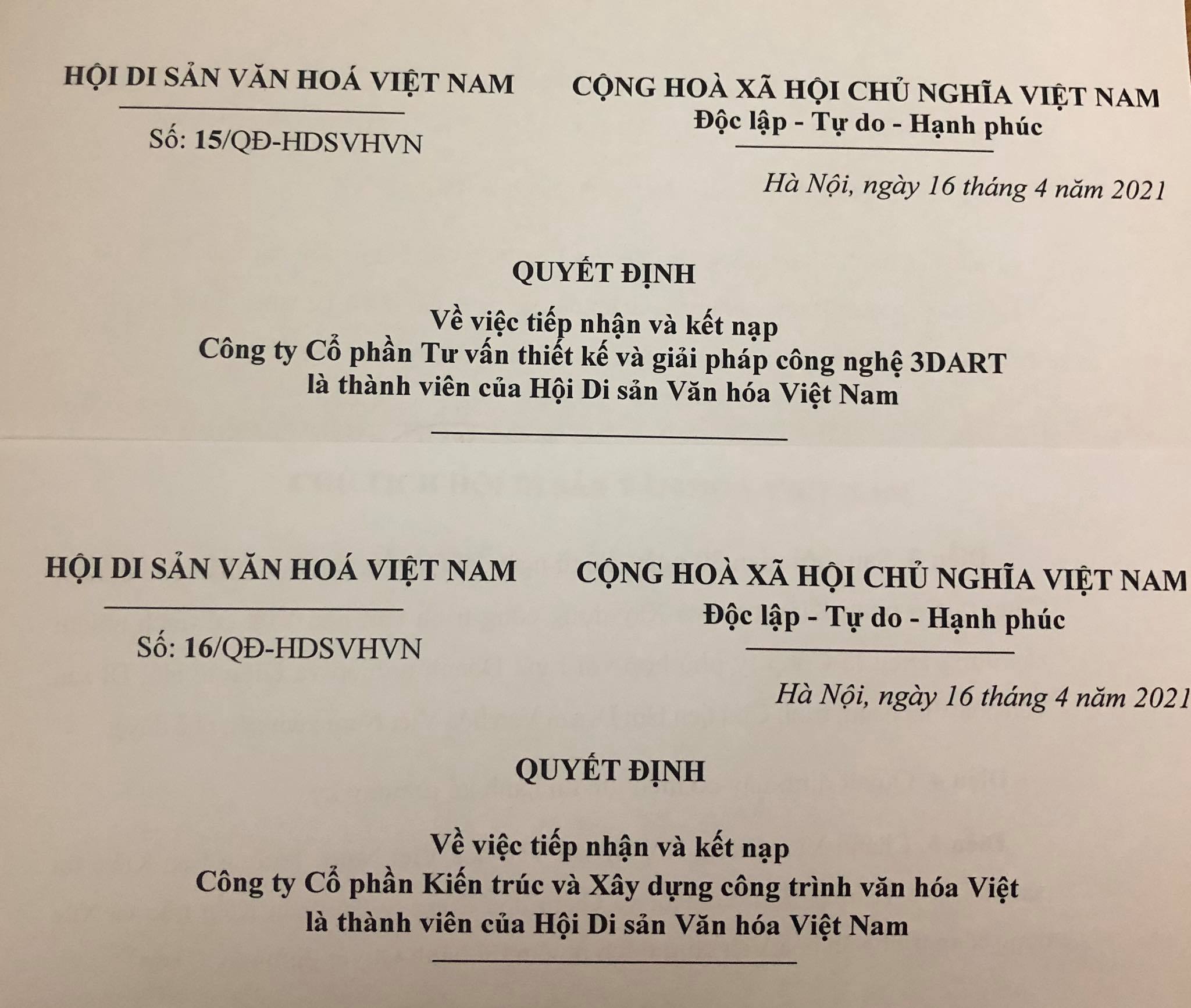 Thêm 2 công ty là thành viên của Hội Di sản Văn hóa Việt Nam