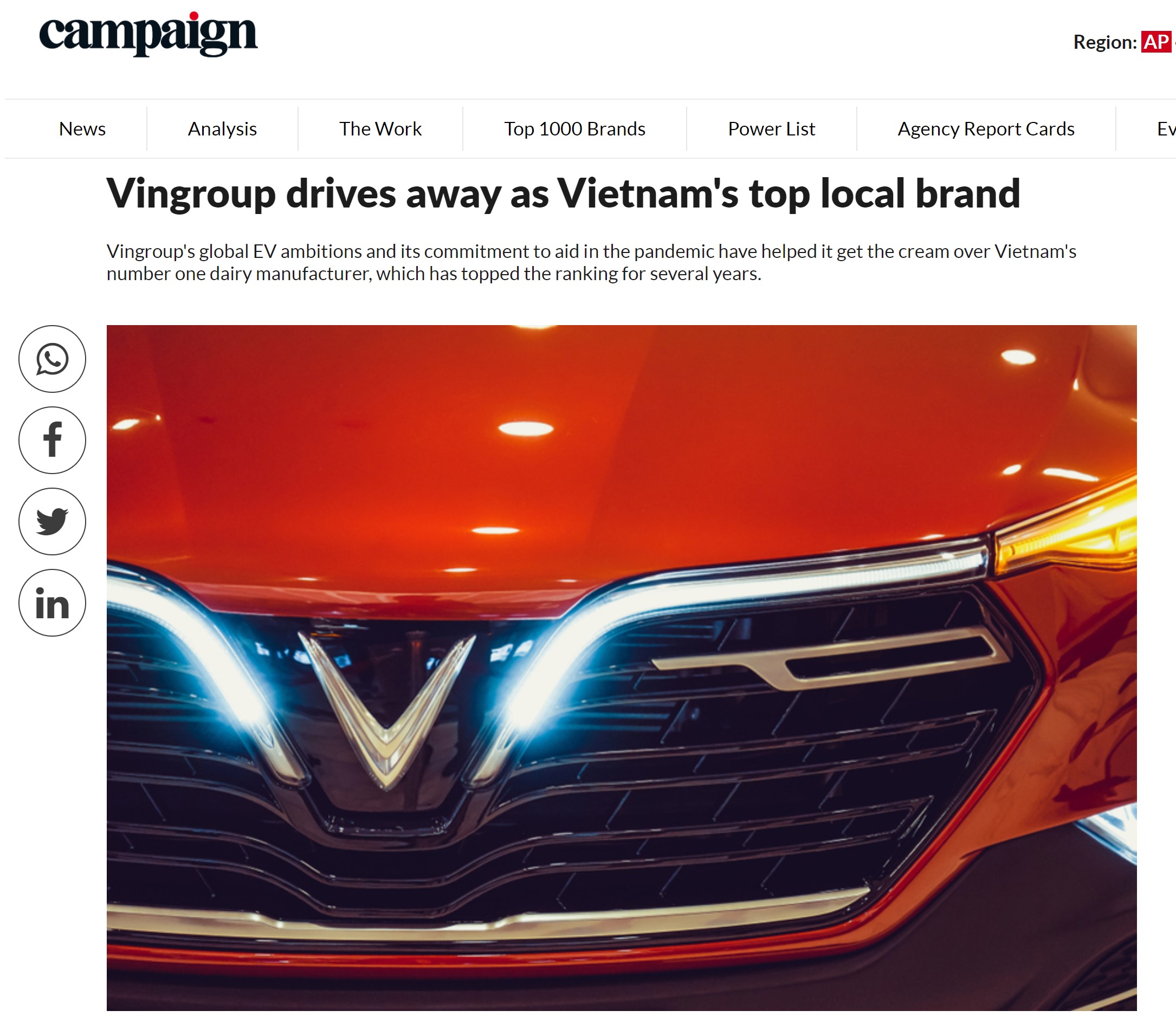 Vingroup trở thành thương hiệu được yêu thích nhất vì “đã làm bùng lên niềm tự hào dân tộc của nhiều người Việt Nam”